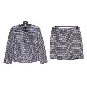 J Crew Blazer Skirt Set Tweed Silk Quiet Luxury Old Money Corporate Blue 10 Flaw